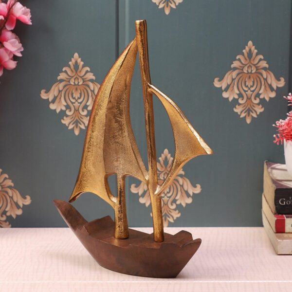 Raw Matt Gold Aluminum and Wood Handcrafted Nautical Sailing Boat - 1