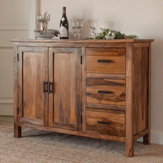 Brisbane Sheesham Wood Storage Cabinet with Three Drawer (Honey Finish) - Variant 1 - Image 3