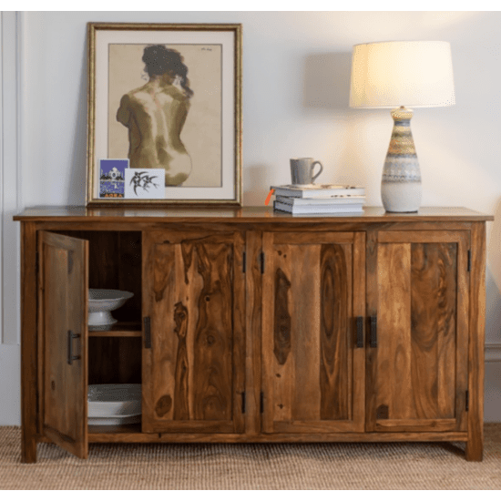 Canberra Sheesham Wood Four Door Storage Cabinet 172x45x90 CM (Honey Finish) - Variant 1