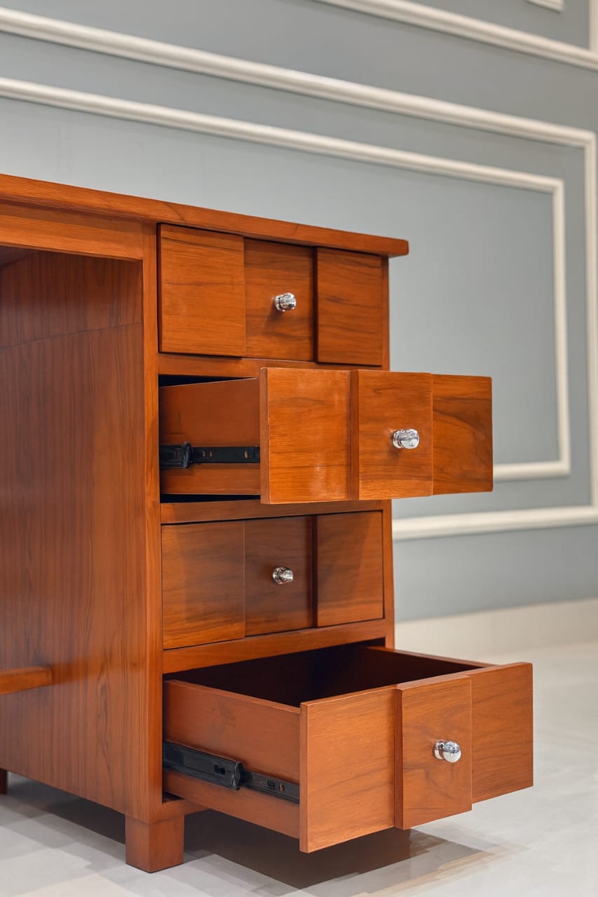 Solid Wood Study Desk with Storage Drawers & Cane Chair | Compact Home Office Workstation - Image 4