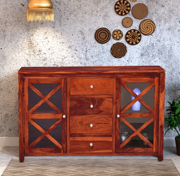 Beautiful Cross Design Sheesham Wood console table With Drawer - Variant 1
