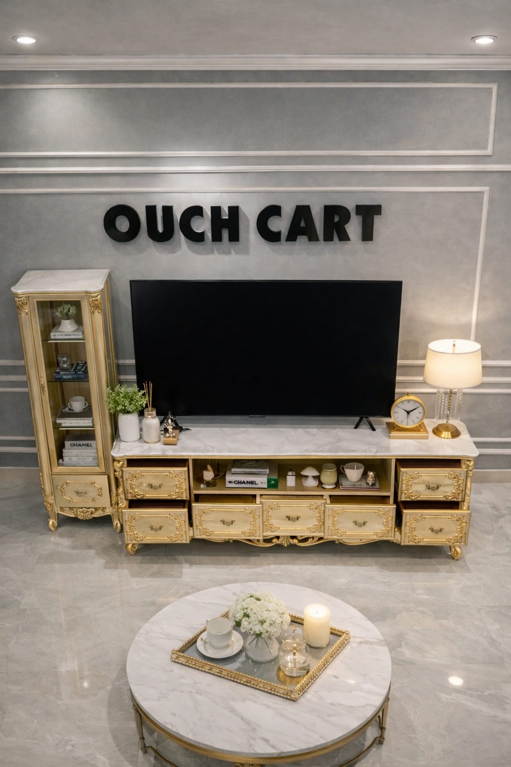 Luxury Royal Gold Finish TV Cabinet & Console Table with Storage Drawers - Variant 1 - Image 3