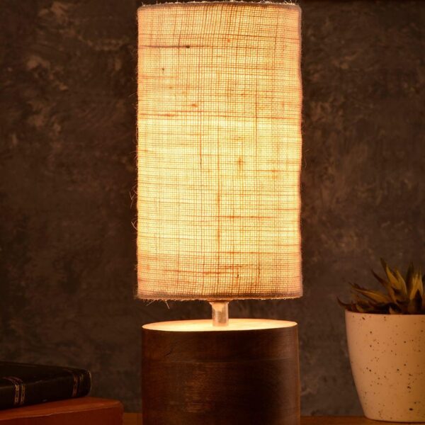 Wooden Log Table Lamp with White Jute Shade - 1