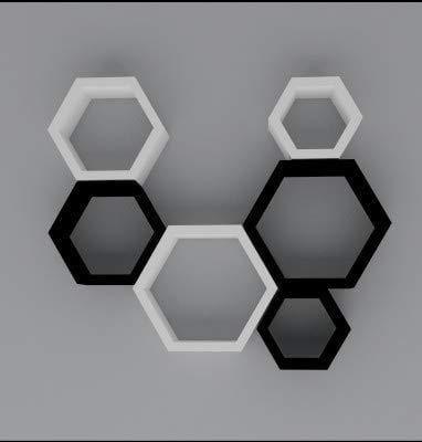 Wall Shelf for Living Room Stylish | Hexagonal Designer Wooden Shelves | Display Rack for Bedroom, Kitchen, Office (Set of 6| Color- Black & White) - 1 - Image 3