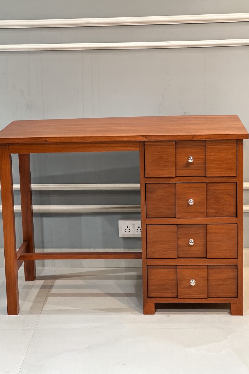 Solid Wood Study Desk with Storage Drawers & Cane Chair | Compact Home Office Workstation - Image 3