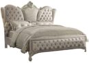 Versailles Queen Bed Ivory Velvet & Bone White