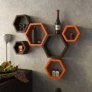 Wall Shelves - Wooden Shelf Home Decor Items Rack for Living Room, Bedroom, Kitchen Corner, Office (Set of 6) Size- Standard | Colour- Orange & Brown) - 1