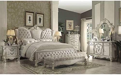 Versailles Queen Bed Ivory Velvet & Bone White - Image 3