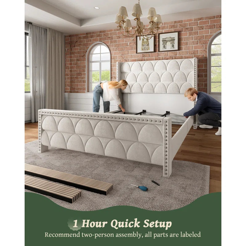 56" Velvet Wingback Bed Frame - Image 3