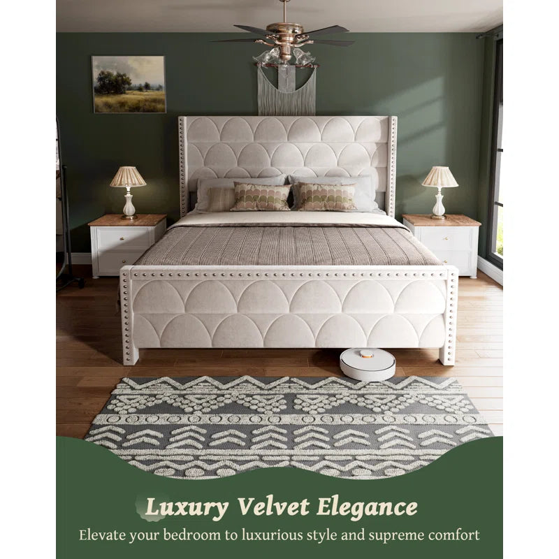 56" Velvet Wingback Bed Frame - Image 4