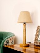 Wooden Brown Lamp with Taper Brown Jute Shade - 1