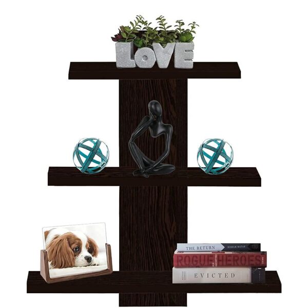 Furniture Cafe® Wooden Wall Shelves for Living Room | Floating Book Rack | Size- Standard | Colour- Dusky Brown Reflection With Matte Finish - 1