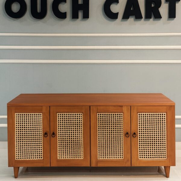 TEAK WOOD RATTAN SIDEBOARD BROWN