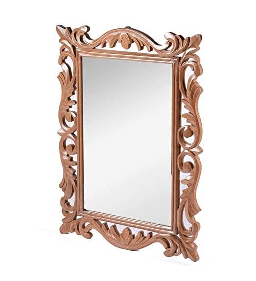 Wood Handcrafted Wall Mirror for Bedroom Home Decor Living Room Bathroom, 60 X 45 1.9 cm (Brown) Rectangular, Framed - 1 - Image 3