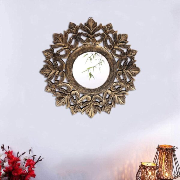 Handcrafted Wood Wall Mirror (40 cm x 40 cm x 2 cm, ‎Black Gold) - 1