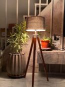 Floor Lamp for Living Room, Bed Room with Wooden Crafter Stand, Modern Decorative Lamp in Black Shade Brown Stand (Bulb Included) - 2
