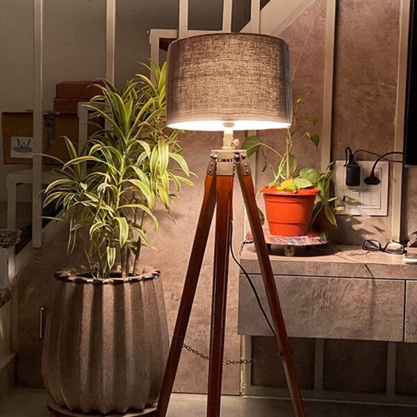 Floor Lamp for Living Room, Bed Room with Wooden Crafter Stand, Modern Decorative Lamp in Black Shade Brown Stand (Bulb Included) - 5