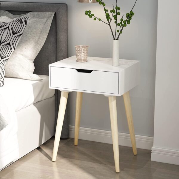 Nightstands End Side Table with Drawer and Solid Wood Legs, Bedside Table for Bedrooms, Mid-Century Modern Drawer Storage Cabinet for Living Room Furniture