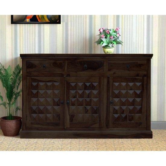 Solid Sheesham Wood Diamond Design Sideboard 3 Door 3 Drawer (Walnut Finish) - Variant 1