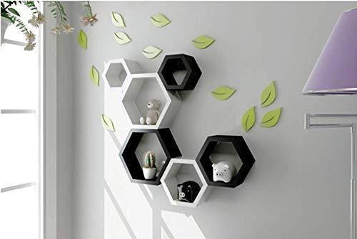Wall Shelf for Living Room Stylish | Hexagonal Designer Wooden Shelves | Display Rack for Bedroom, Kitchen, Office (Set of 6| Color- Black & White) - 1