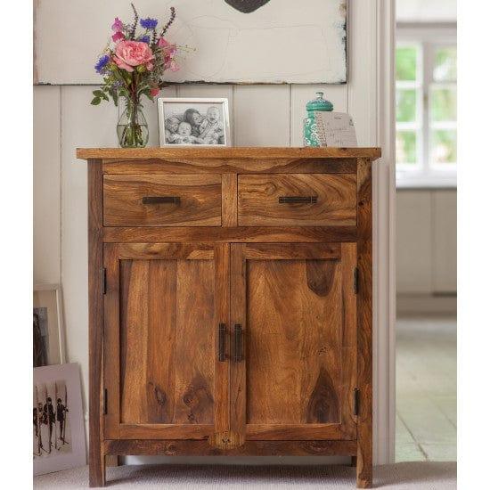 Lowboy storage cabinet with two drawer in honey finish - Variant 1