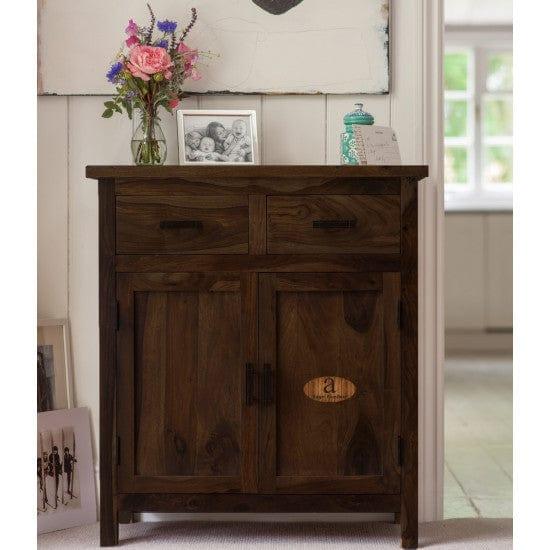 Lowboy storage cabinet with two drawer in walnut finish - Variant 1