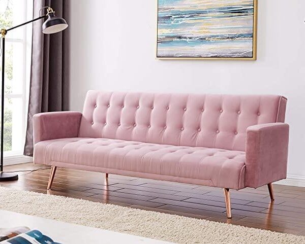Velvet Three Seater Sofa Bed Golden Finish Legs