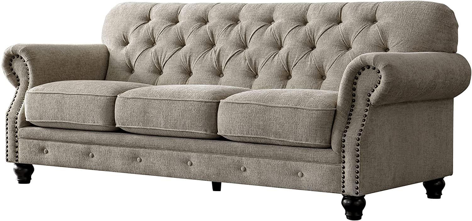 Mid-Century Chesterfield Chenille Tufted Sofa with Scroll Arms for Living Room Bedroom, Couch - Image 2