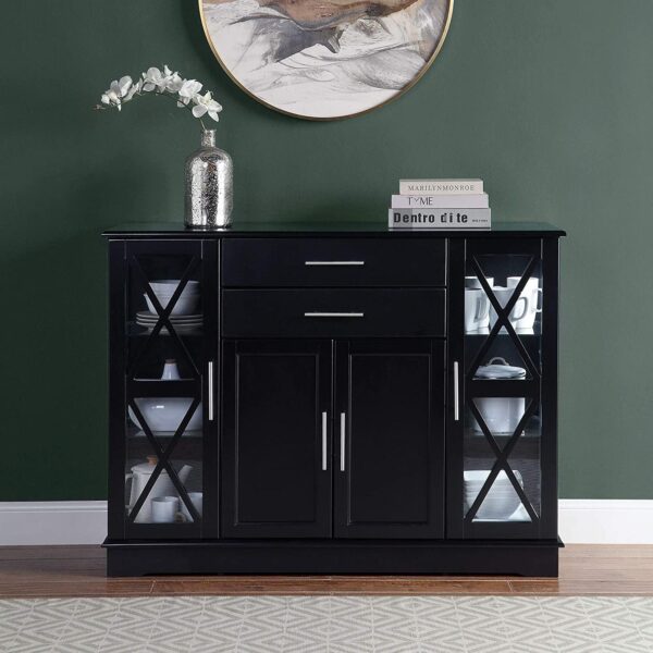 Wood  Sideboard Buffet Storage Cabinet Console Sofa Table, Kitchen Dining Room Home Decor, Modern Farmhouse Style Entryway Coffee Bar Display Hutch - Variant 1
