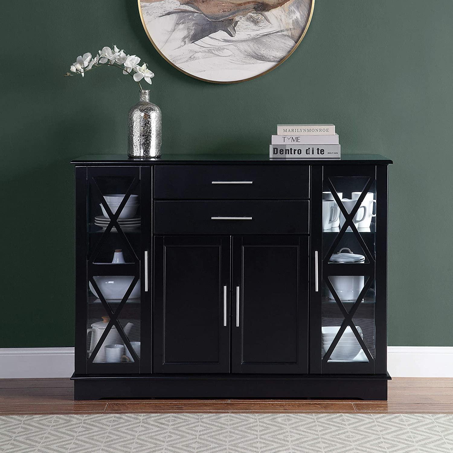 Wood Sideboard Buffet Storage Cabinet Console Sofa Table, Kitchen Dining Room Home Decor, Modern Farmhouse Style Entryway Coffee Bar Display Hutch - Variant 1