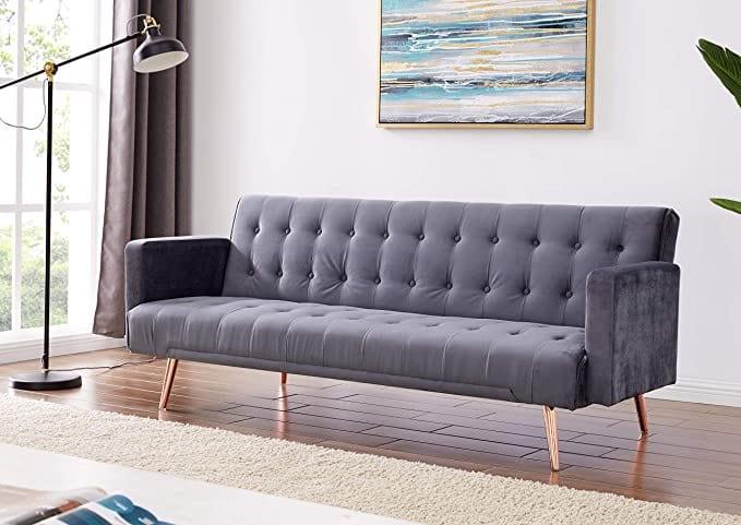 Velvet Three Seater Sofa Bed Golden Finish Legs - Image 4