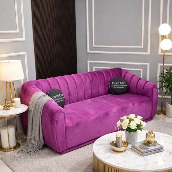 Modern Velvet Upholstered Sofa with Round Arms – Stylish Contemporary Living Room Couch