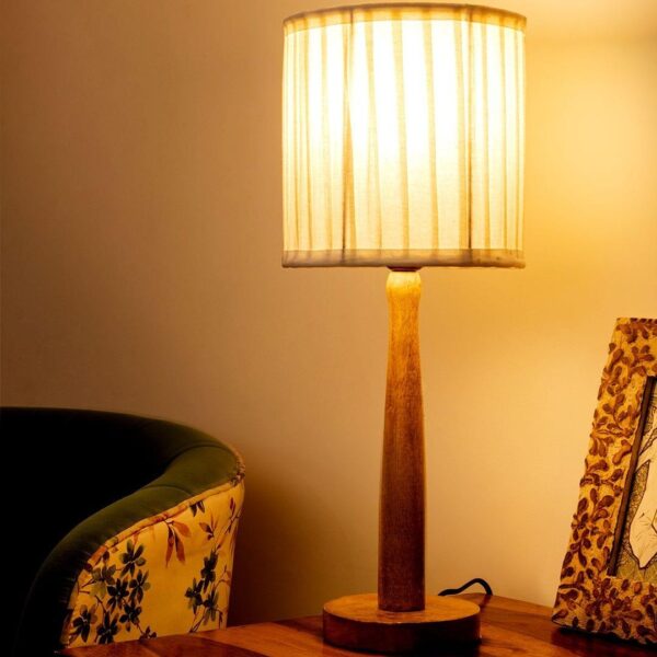 Wooden Brown Lamp with pleeted Balck Shade - 1