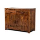 Solid Sheesham Wood Two Drawer Storage Cabinet Teak Finish - Variant 1