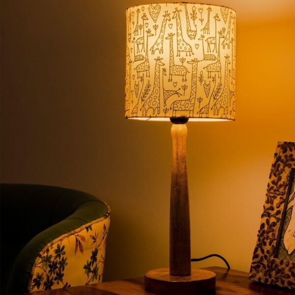 Wooden Brown Table Lamp with Animal Print Shade - 1