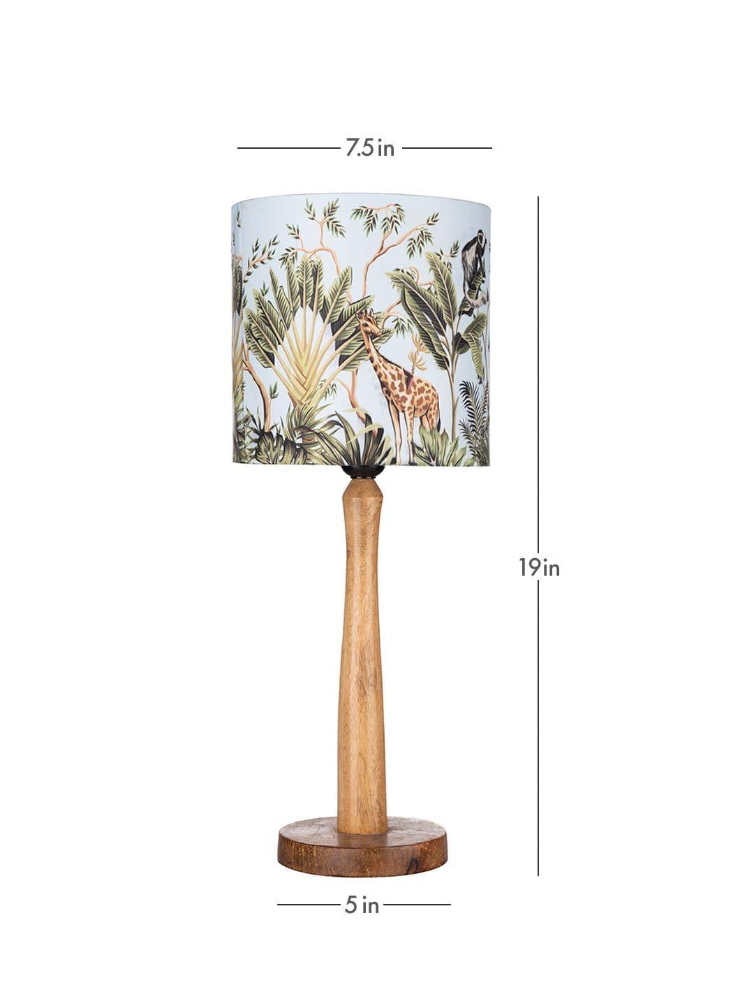 Wooden Brown Lamp with Jungle Print Shade - 1 - Image 2