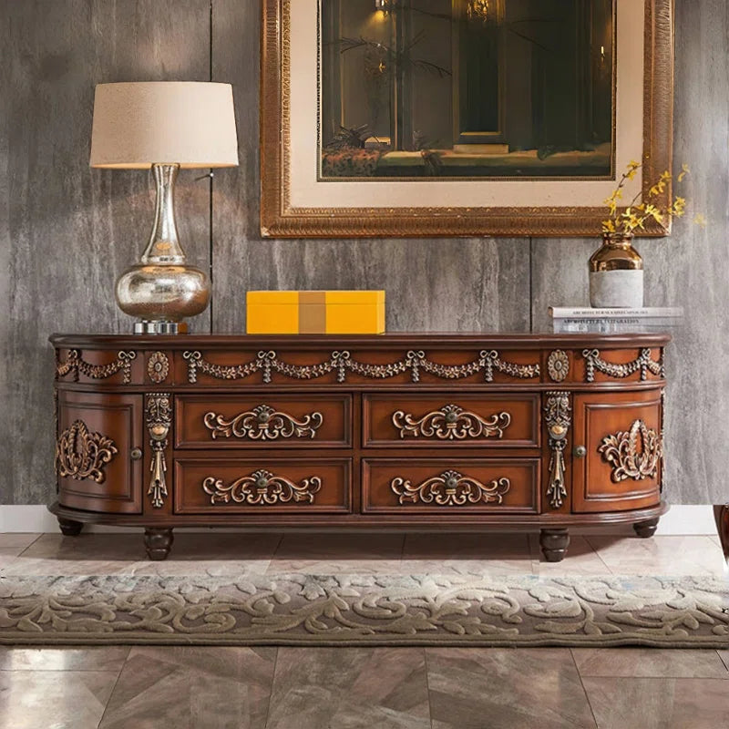 American Style Solid Wood Carved TV Cabinet - Variant 1