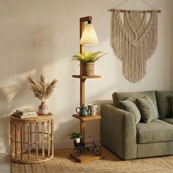 Andre Wooden Floor Lamp with Brown Base and Jute Fabric Lampshade (BULB NOT INCLUDED) - 5