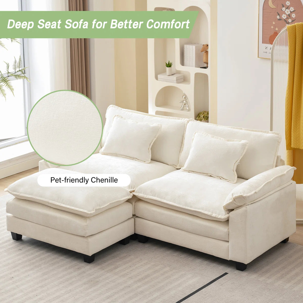 Comfy Cloud Sofa with Ottoman | Modern Upholstered 2-Seater Couch | Deep Seat Loveseat with Cushions - Image 6