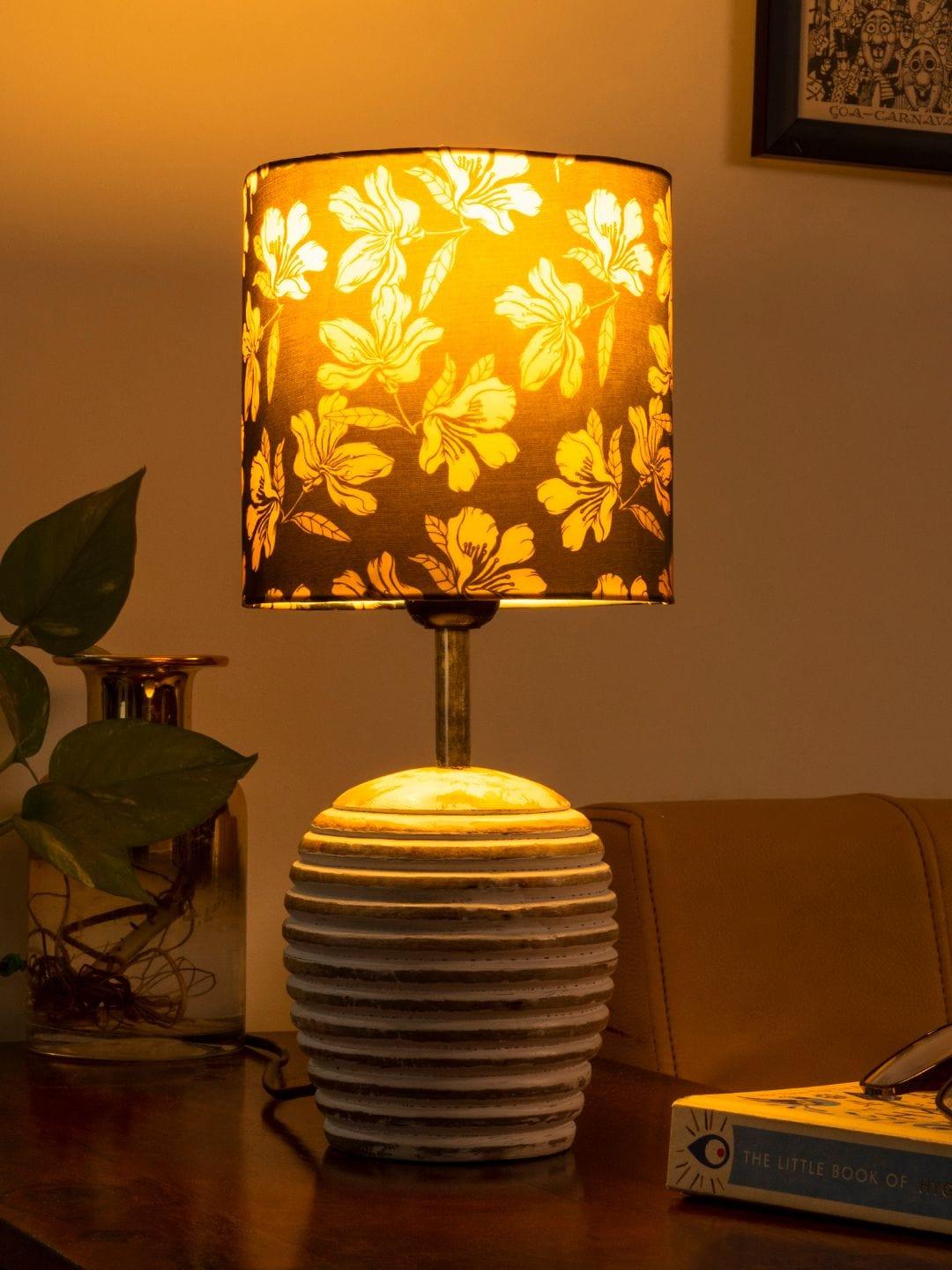 Stripped Distress White Lamp with Black Floral multicolor shade - 1 - Image 2
