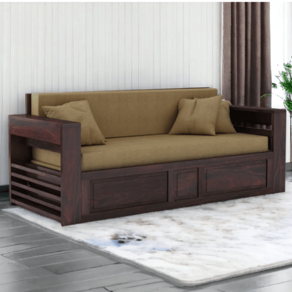 3 SEATER WALNUT SOFA CUM BED SHEESHAM WOOD