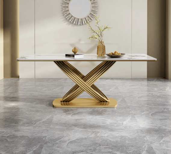 White Dinning Table For Six Person Modern Rectangular Table top