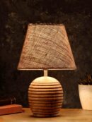 Striped Wooden Brown Lamp with Brown Jute Shade - 1