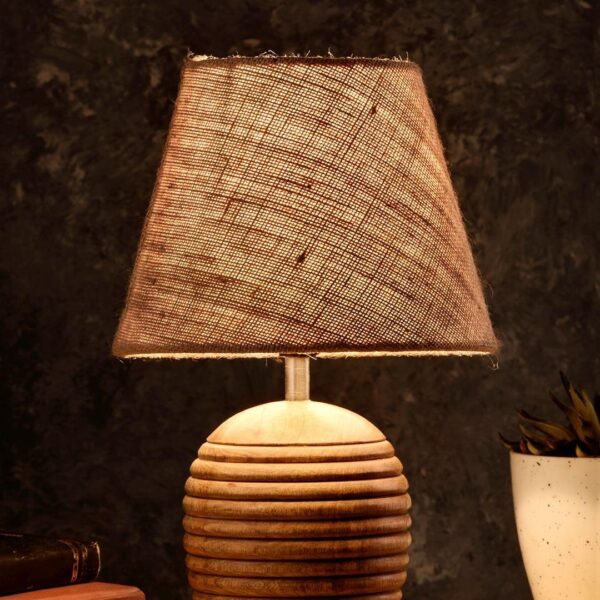 Striped Wooden Brown Lamp with Brown Jute Shade - 1