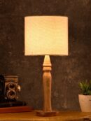 Round Brown Lamp with White Cotton Shade - 1
