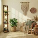 Daffodil Wooden Floor Lamp with Brown Base and Jute Fabric Lampshade (BULB NOT INCLUDED) - 1