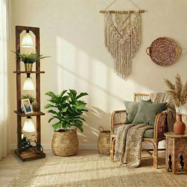Daffodil Wooden Floor Lamp with Brown Base and Jute Fabric Lampshade (BULB NOT INCLUDED) - 5