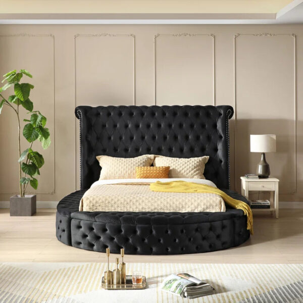 Dipansu Upholstered Velvet Round Storage bed with Wingbacks