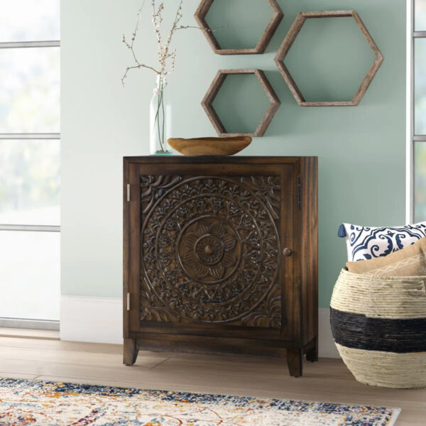 Dix Solid Wood Carved Detail Accent Cabinet - Variant 1