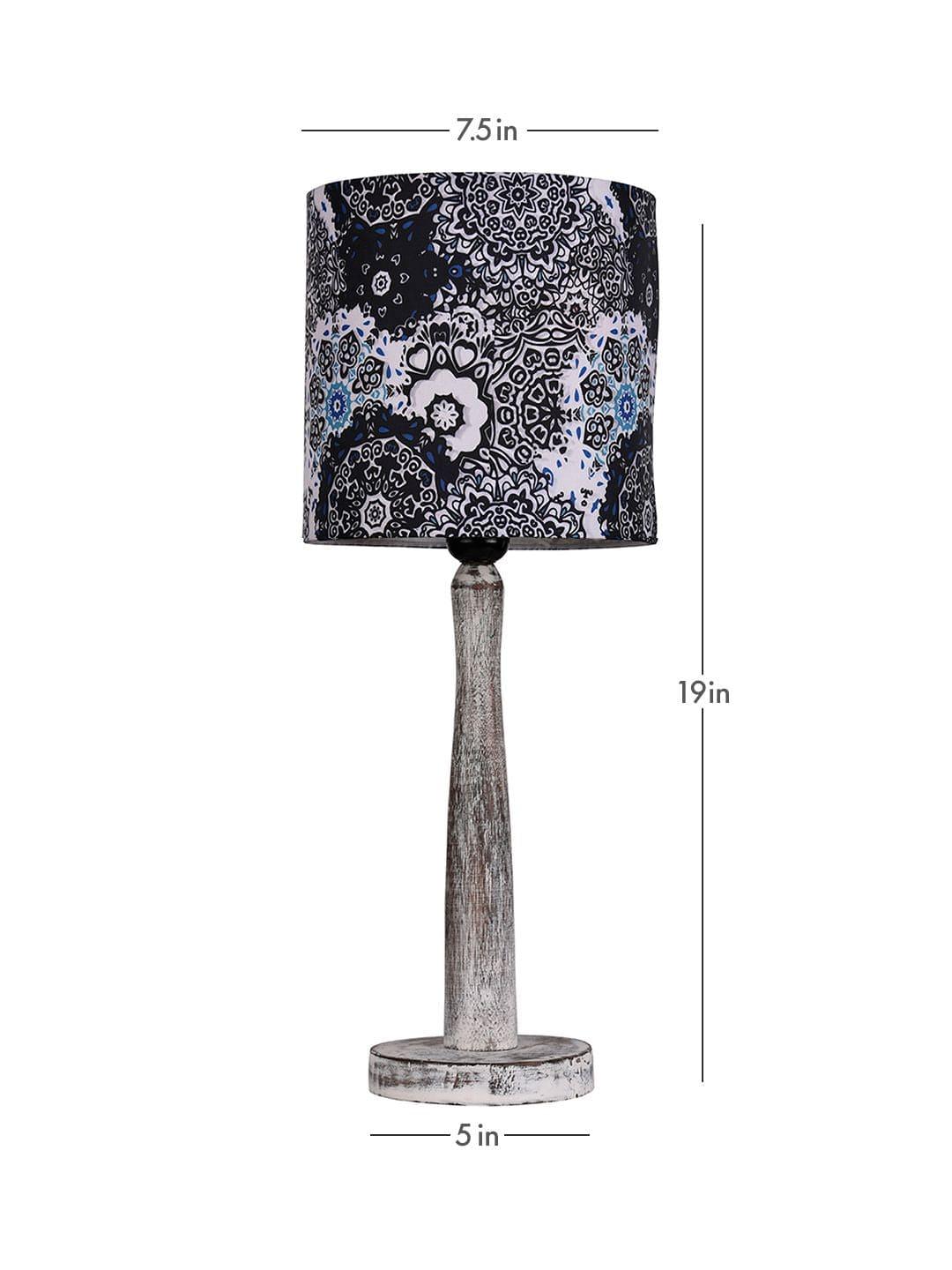 Distress White Wooden Lamp with Blue Batik Print Shade - 1 - Image 2